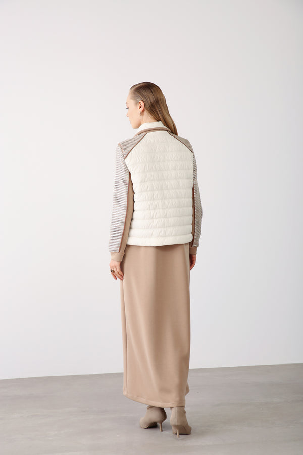 Wholesale Oysho Quilted Faux Leather Detailed Vest – Beige