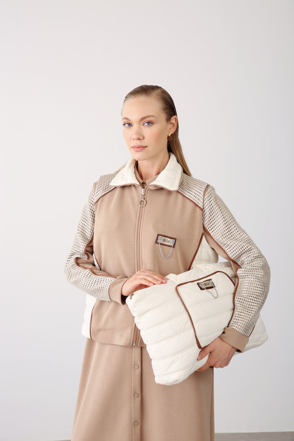 Wholesale Oysho Quilted Faux Leather Detailed Vest – Beige