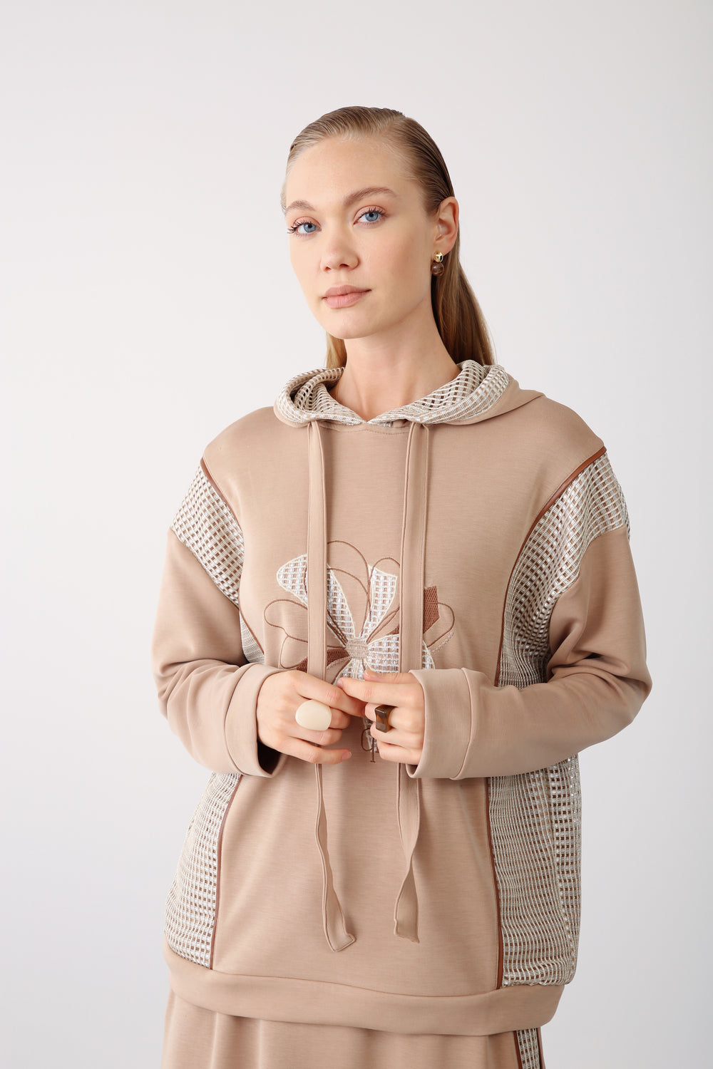 Wholesale Oysho Mesh-Detail Sweatshirt - Beige