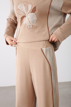 Wholesale Oysho Fabric Mesh-Detail Pants - Beige
