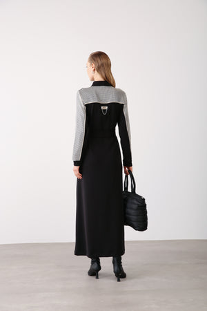 Wholesale Premimum Cotton Mesh Detailed Belted Maxi Dress – Black