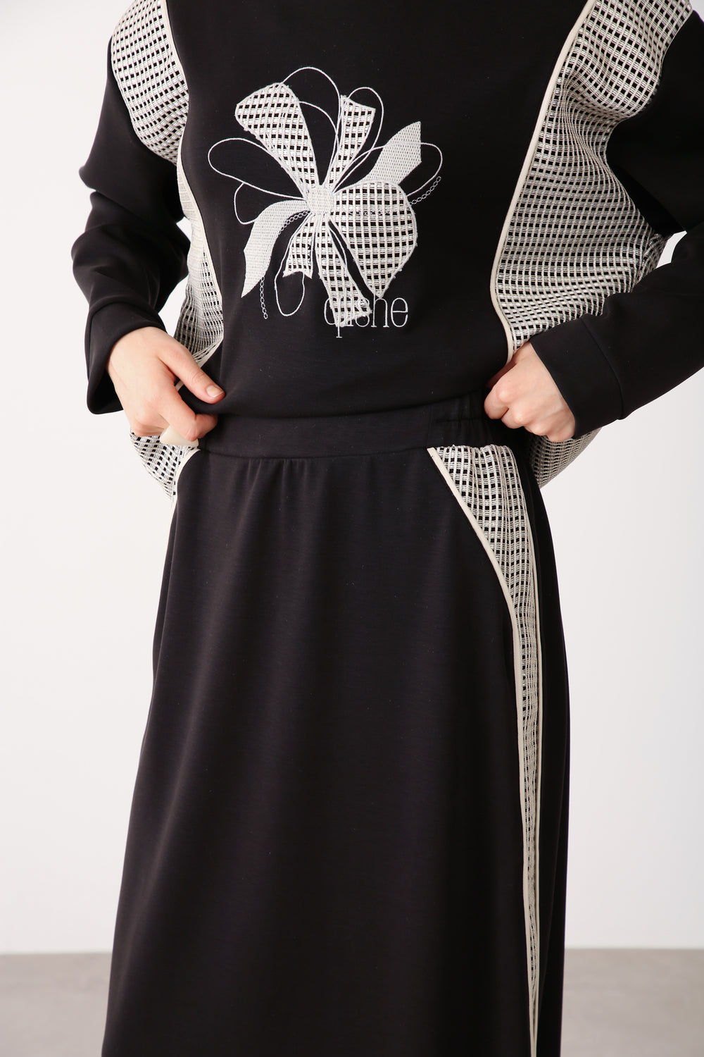 Wholesale Oysho Fabric Mesh-Panel Skirt - Black