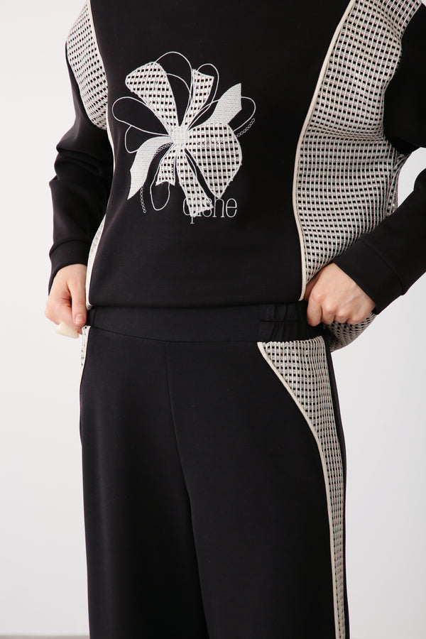 Wholesale Oysho Fabric Mesh-Panel Pants - Black