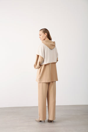 Wholesale Oysho Two-Tone Zip-Up Hooded Jacket - Camel