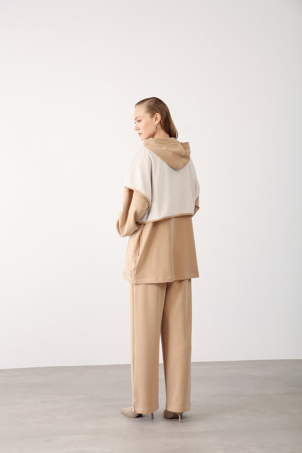 Wholesale Oysho Two-Tone Zip-Up Hooded Jacket - Camel
