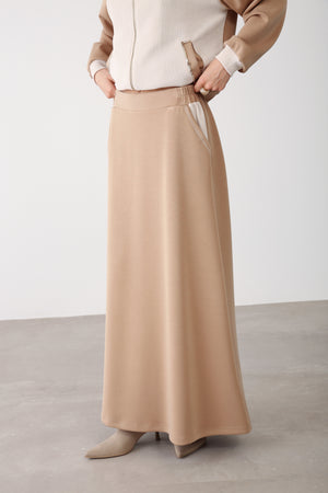 Wholesale Oysho Fabric Elastic Waist Long Skirt – Camel