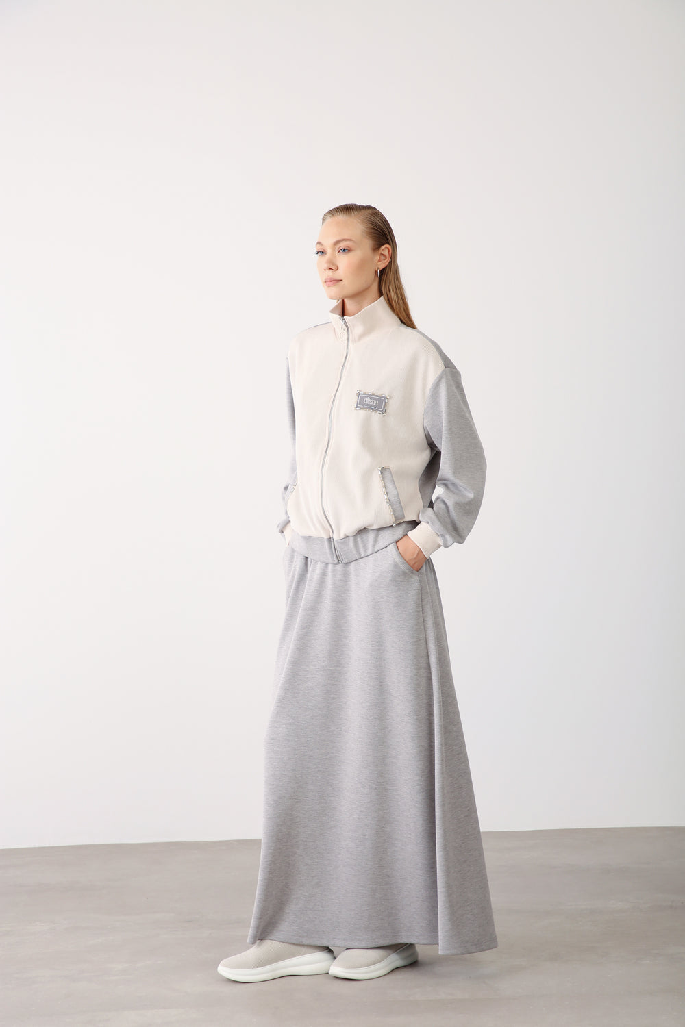Wholesale Oysho Fabric Elastic Waist Long Skirt – Grey Melange