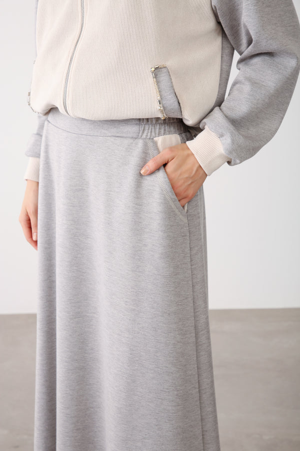 Wholesale Oysho Fabric Elastic Waist Long Skirt – Grey Melange