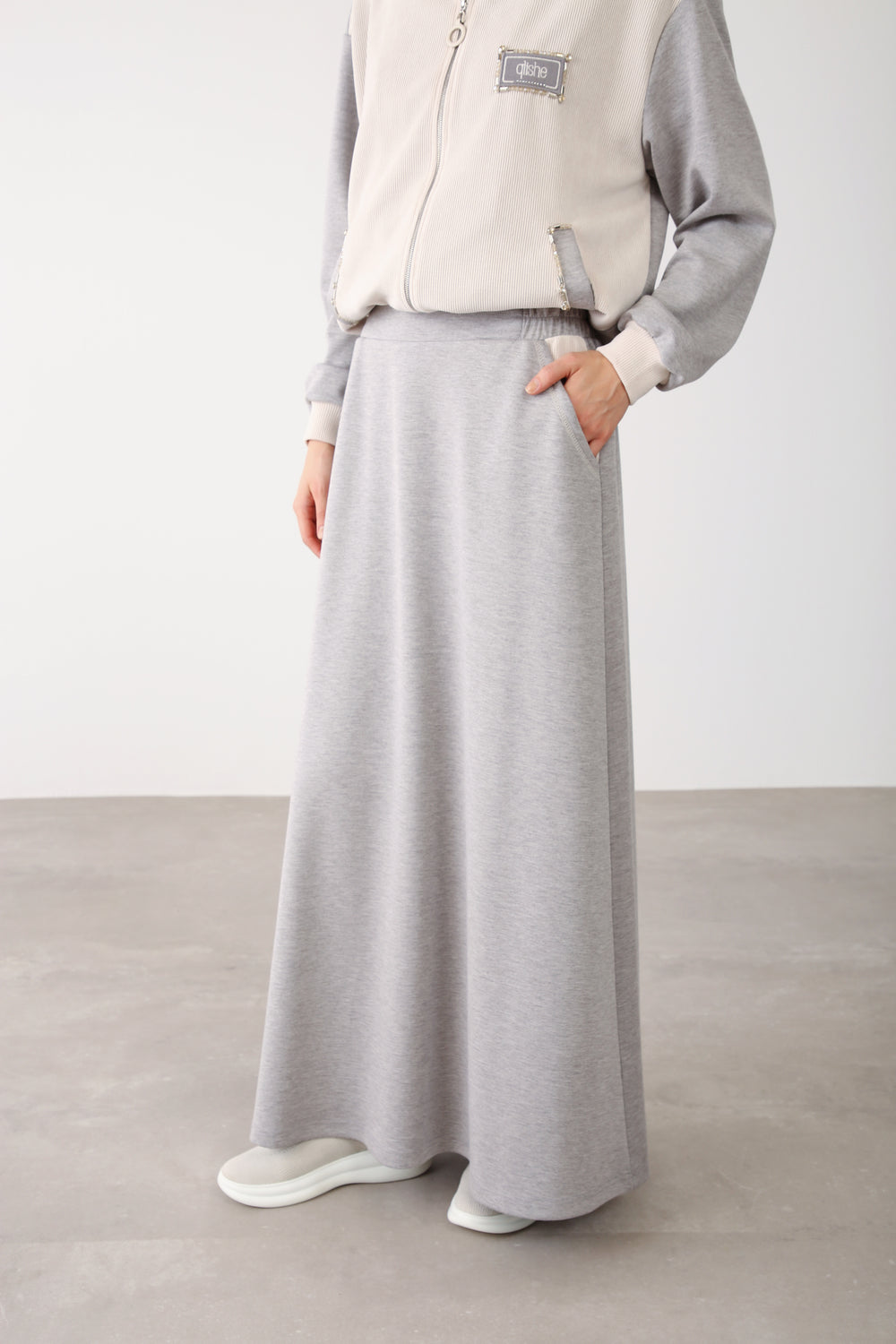 Wholesale Oysho Fabric Elastic Waist Long Skirt – Grey Melange