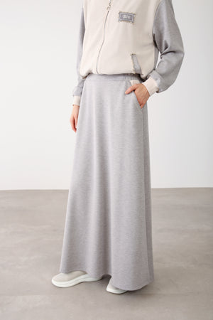 Wholesale Oysho Fabric Elastic Waist Long Skirt – Grey Melange