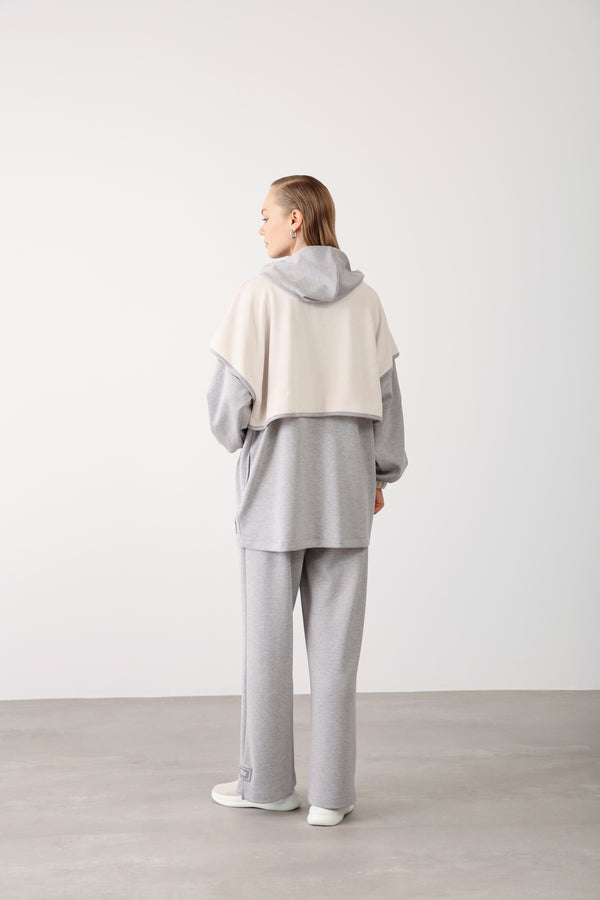 Wholesale Oysho Two-Tone Zip-Up Hooded Jacket - Grey