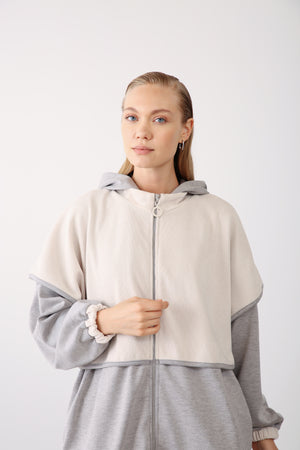 Wholesale Oysho Two-Tone Zip-Up Hooded Jacket - Grey