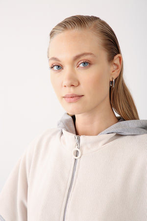 Wholesale Oysho Two-Tone Zip-Up Hooded Jacket - Grey