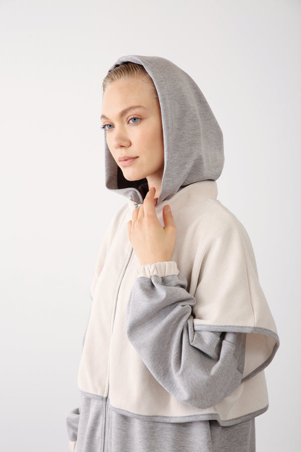 Wholesale Oysho Two-Tone Zip-Up Hooded Jacket - Grey