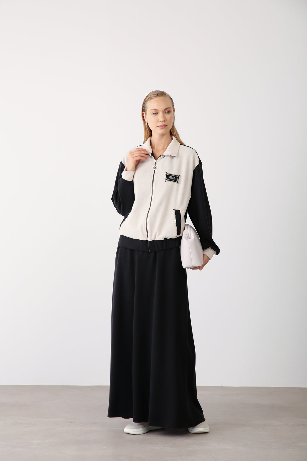 Wholesale Oysho Fabric Rhinestone Trim Zipper Jacket – Black