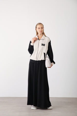 Wholesale Oysho Fabric Rhinestone Trim Zipper Jacket – Black