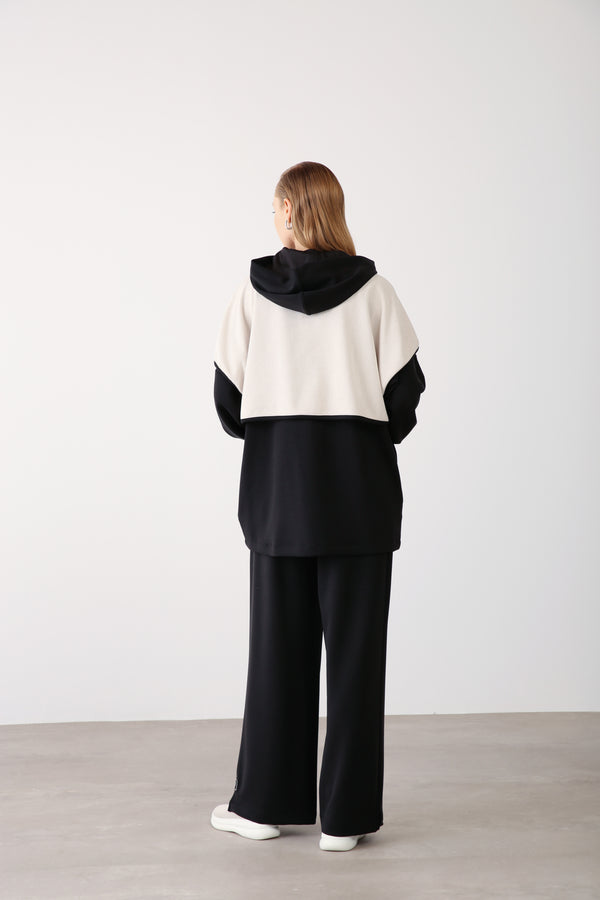 Wholesale Oysho Two-Tone Zip-Up Hooded Jacket - Black