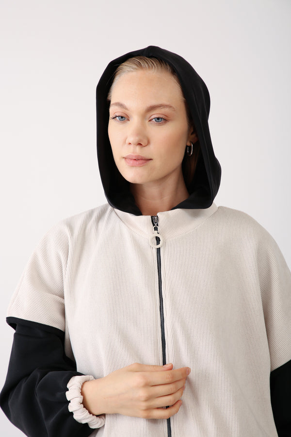 Wholesale Oysho Two-Tone Zip-Up Hooded Jacket - Black