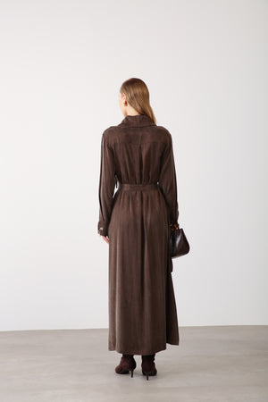 Wholesale Cupra Fabric Chain Detailed Belted Dress - Brown