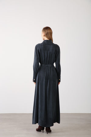 Wholesale Cupra Fabric Chain Detailed Belted Dress - Black
