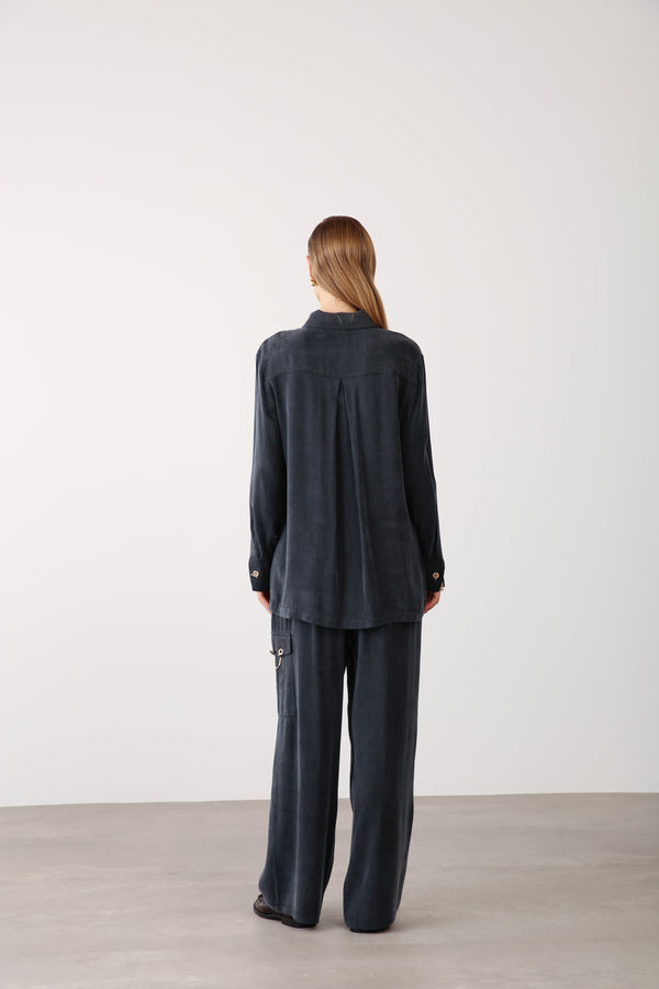 Wholesale Cupra Fabric Chain-Detail Shirt - Black