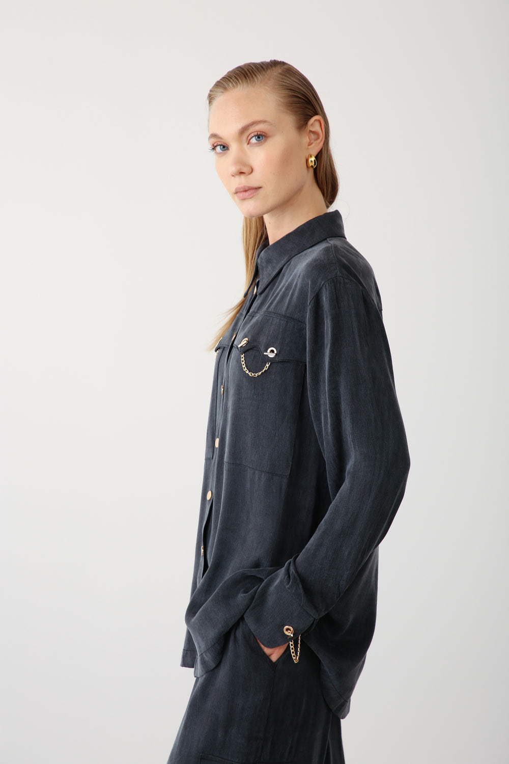 Wholesale Cupra Fabric Chain-Detail Shirt - Black