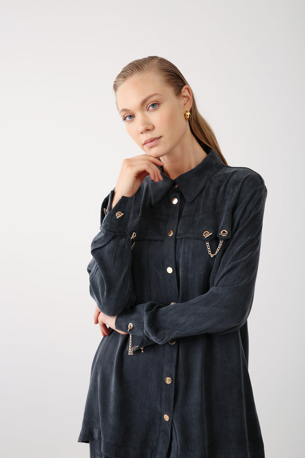 Wholesale Cupra Fabric Chain-Detail Shirt - Black