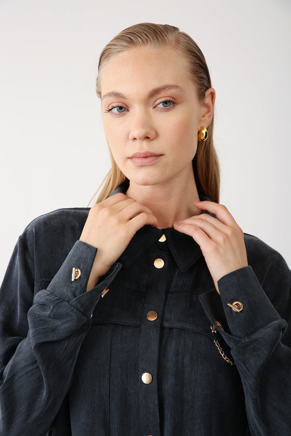 Wholesale Cupra Fabric Chain-Detail Shirt - Black