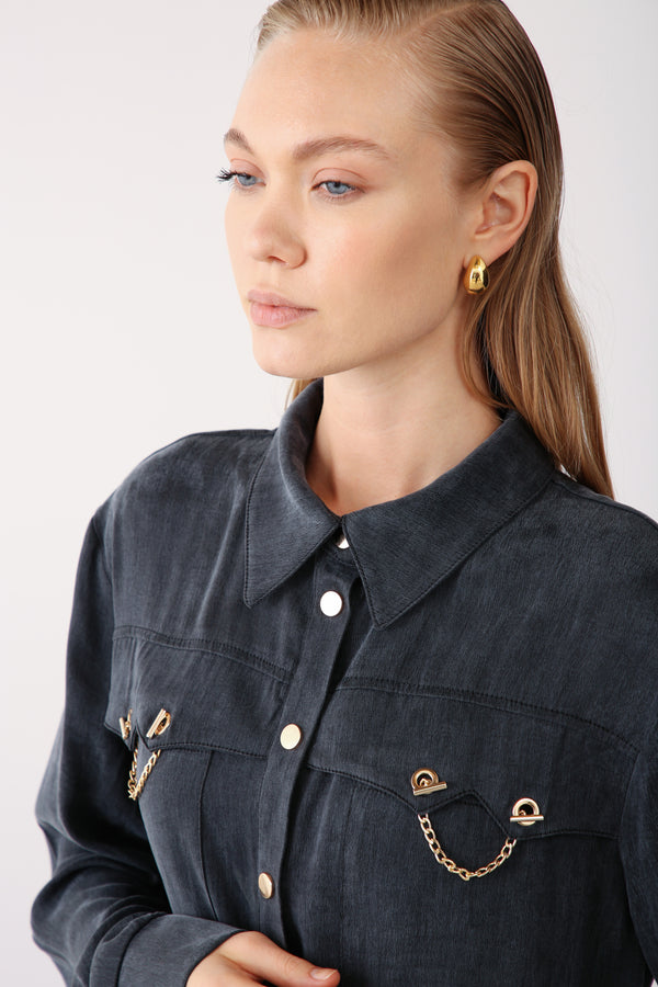 Wholesale Cupra Fabric Chain-Detail Shirt - Black