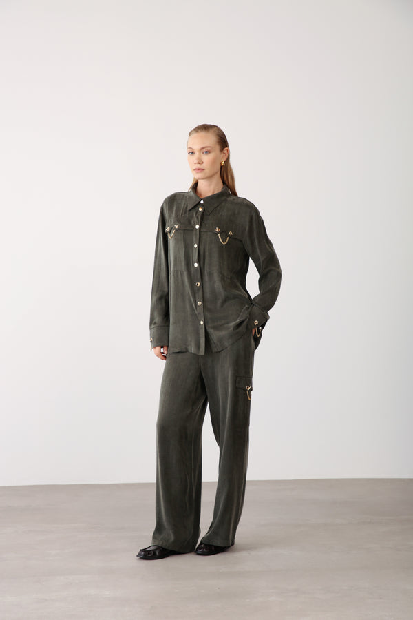 Wholesale Cupra Chain-Detail Pants - Khaki