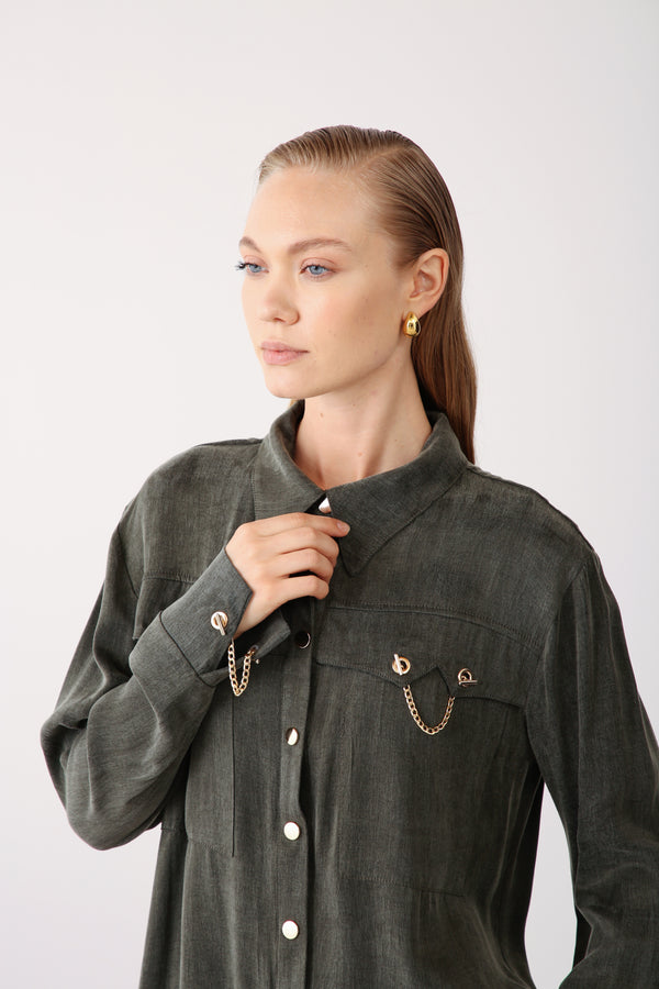 Wholesale Cupra Chain-Detail Shirt - Khaki