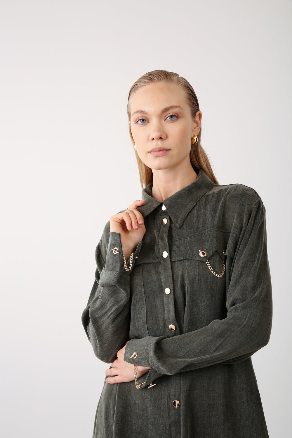 Wholesale Cupra Chain-Detail Shirt - Khaki