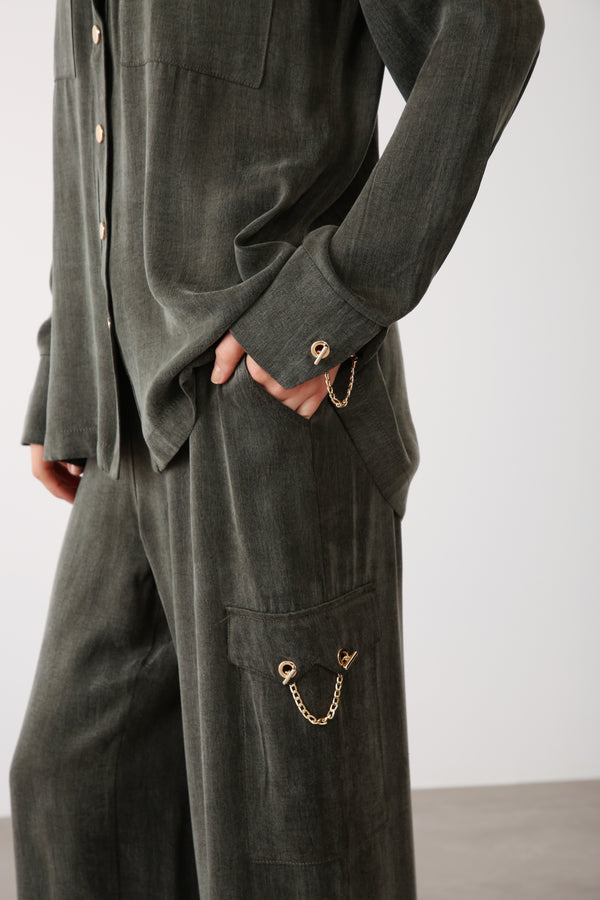 Wholesale Cupra Chain-Detail Pants - Khaki