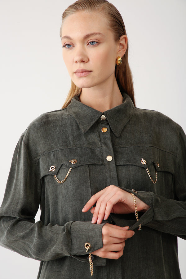 Wholesale Cupra Chain-Detail Shirt - Khaki