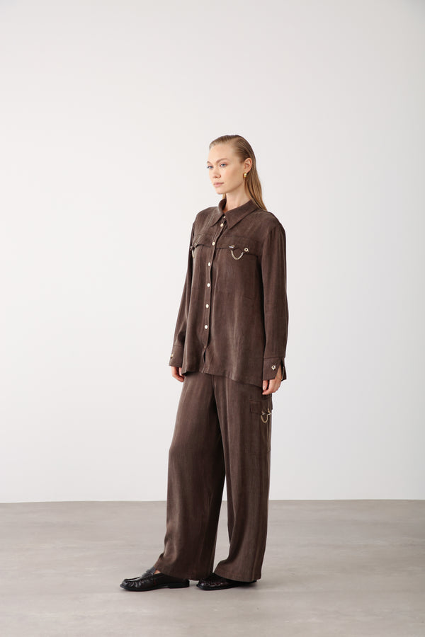 Wholesale Cupra Chain-Detail Pants - Brown