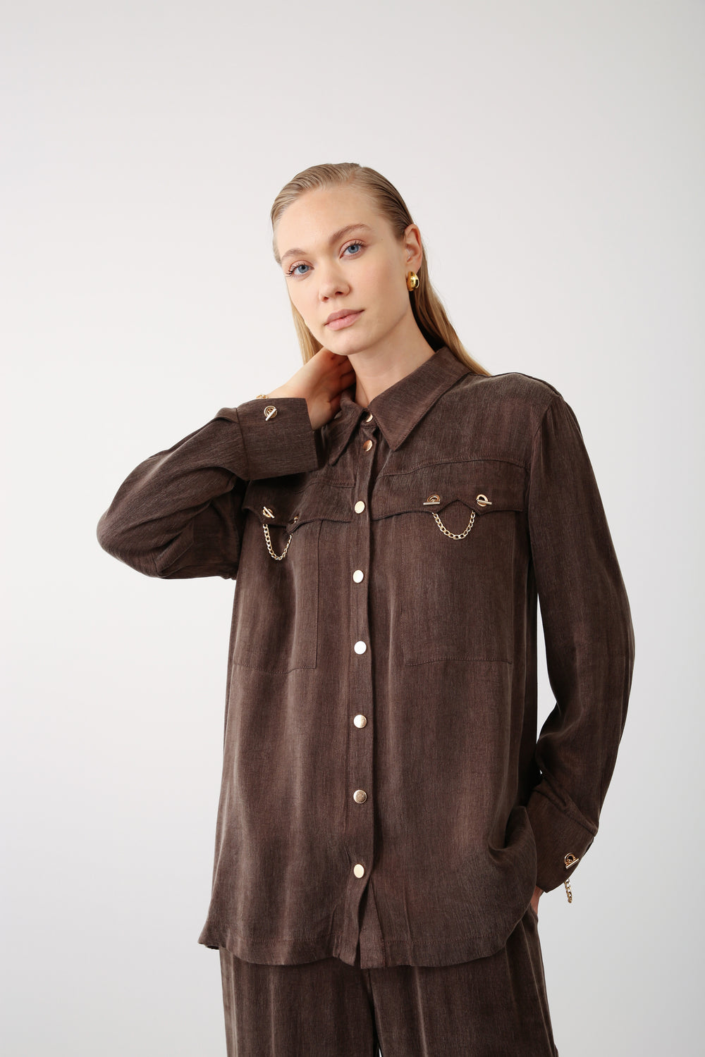 Wholesale Cupra Chain-Detail Shirt - Brown