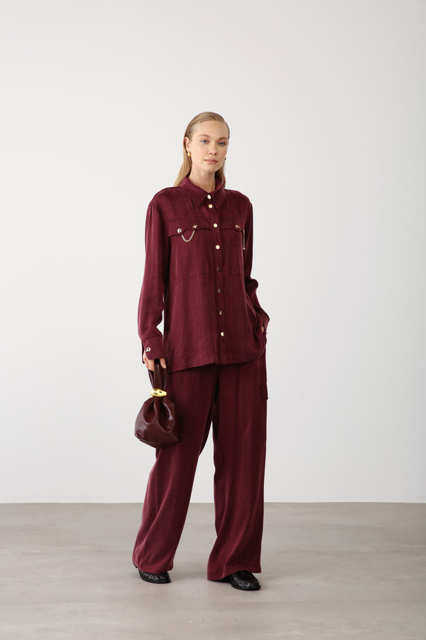 Wholesale Cupra Chain-Detail Pants - Burgundy