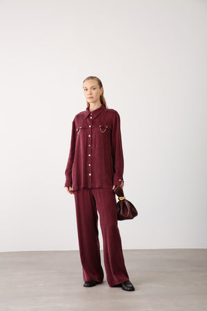 Wholesale Cupra Chain-Detail Pants - Burgundy