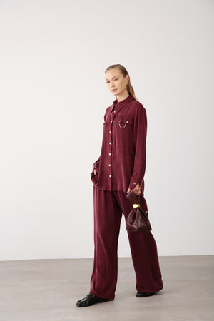 Wholesale Cupra Chain-Detail Pants - Burgundy