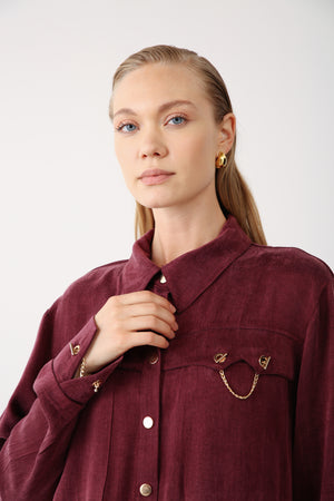 Wholesale Cupra Chain-Detail Shirt - Burgundy