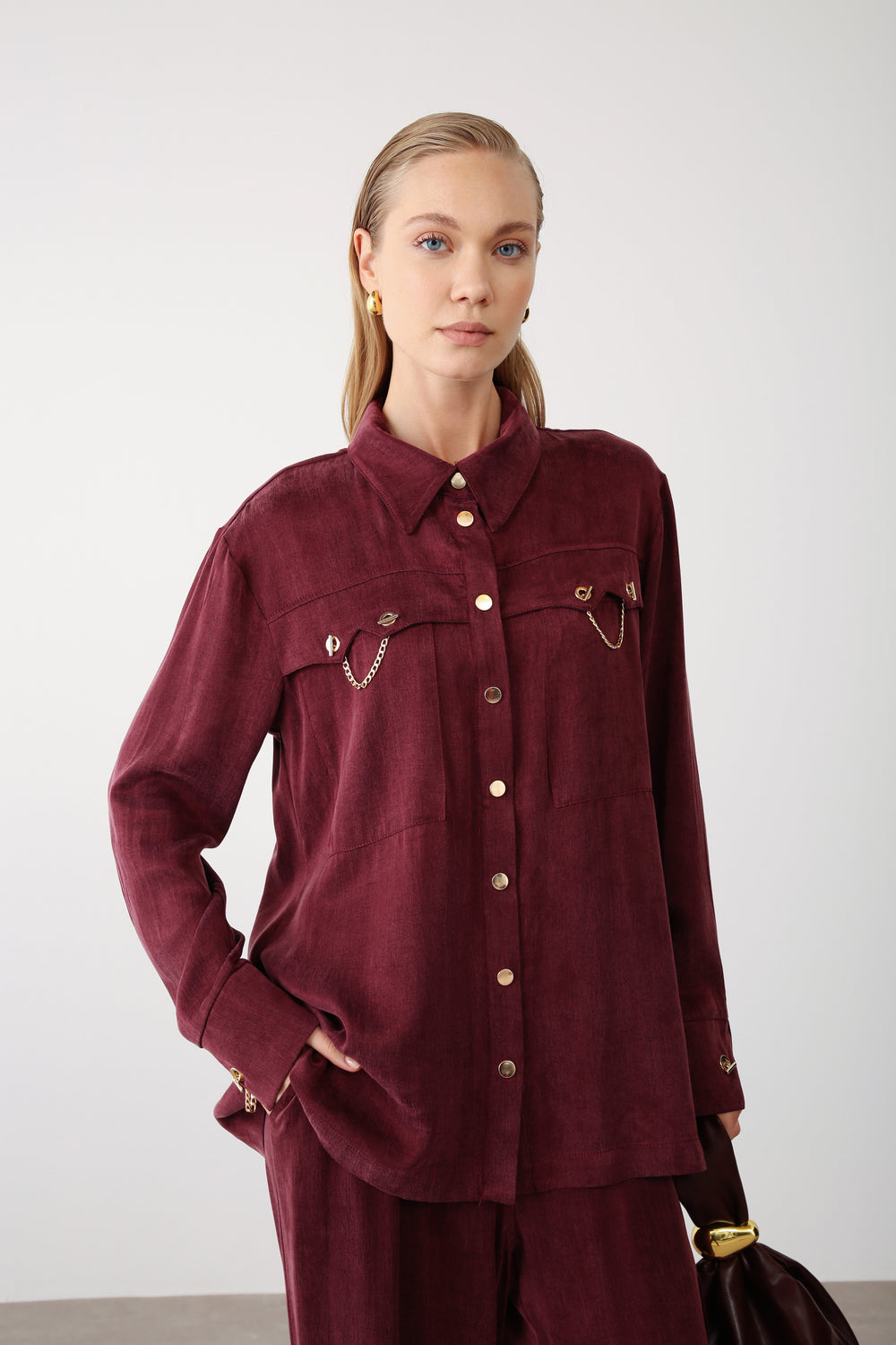 Wholesale Cupra Chain-Detail Shirt - Burgundy
