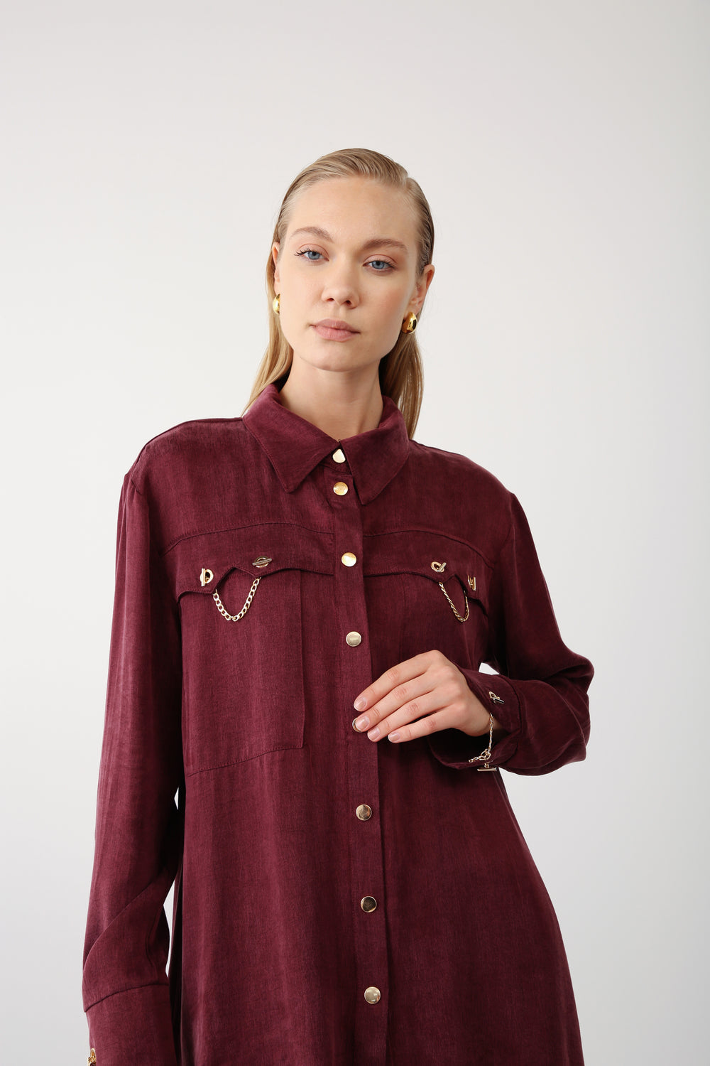 Wholesale Cupra Chain-Detail Shirt - Burgundy