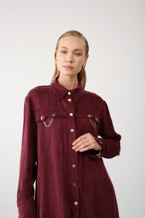 Wholesale Cupra Chain-Detail Shirt - Burgundy