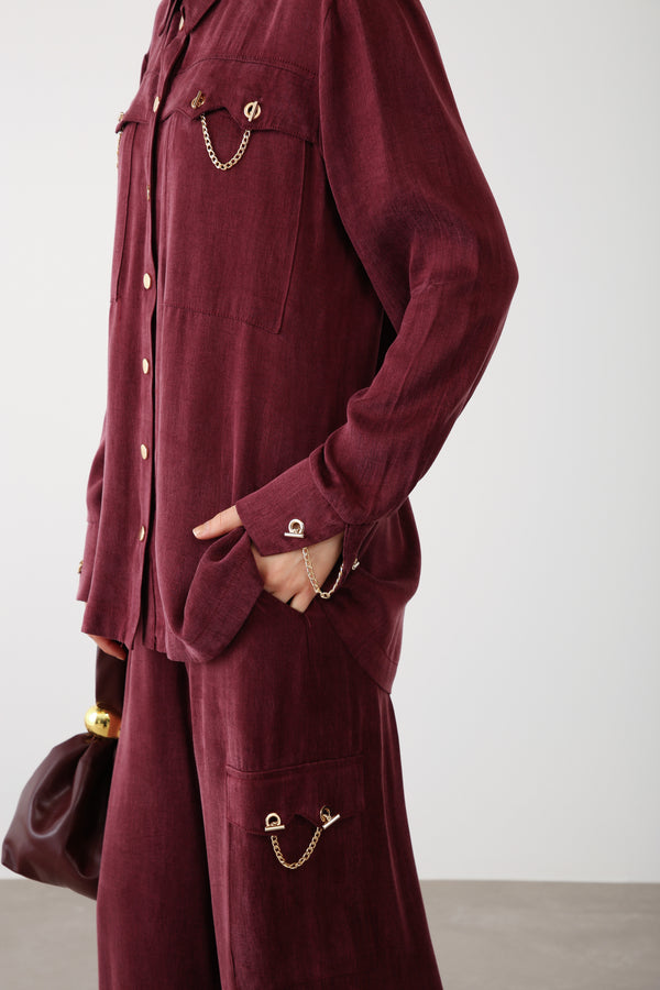 Wholesale Cupra Chain-Detail Pants - Burgundy