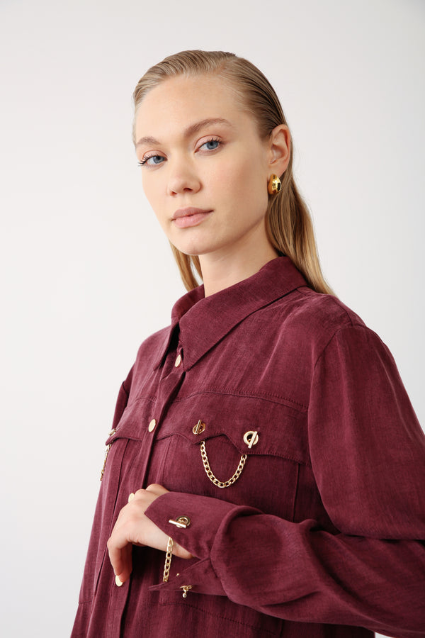 Wholesale Cupra Chain-Detail Shirt - Burgundy