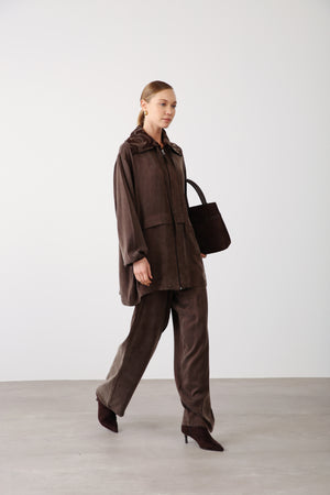 Wholesale Premium Combed Cotton Fabric Elastic Waist Wide-Leg Pants – Brown