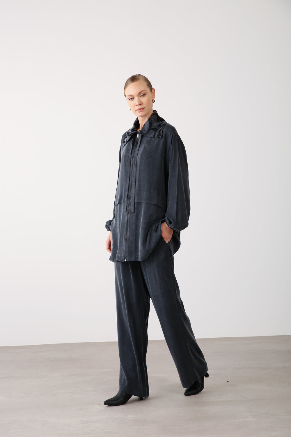 Wholesale Premium Combed Cotton Fabric Elastic Waist Wide-Leg Pants – Black