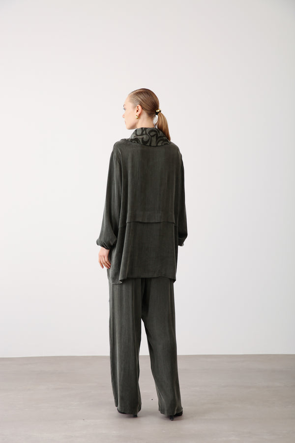 Wholesale Premium Combed Cotton Fabric Elastic Waist Wide-Leg Pants – Khaki