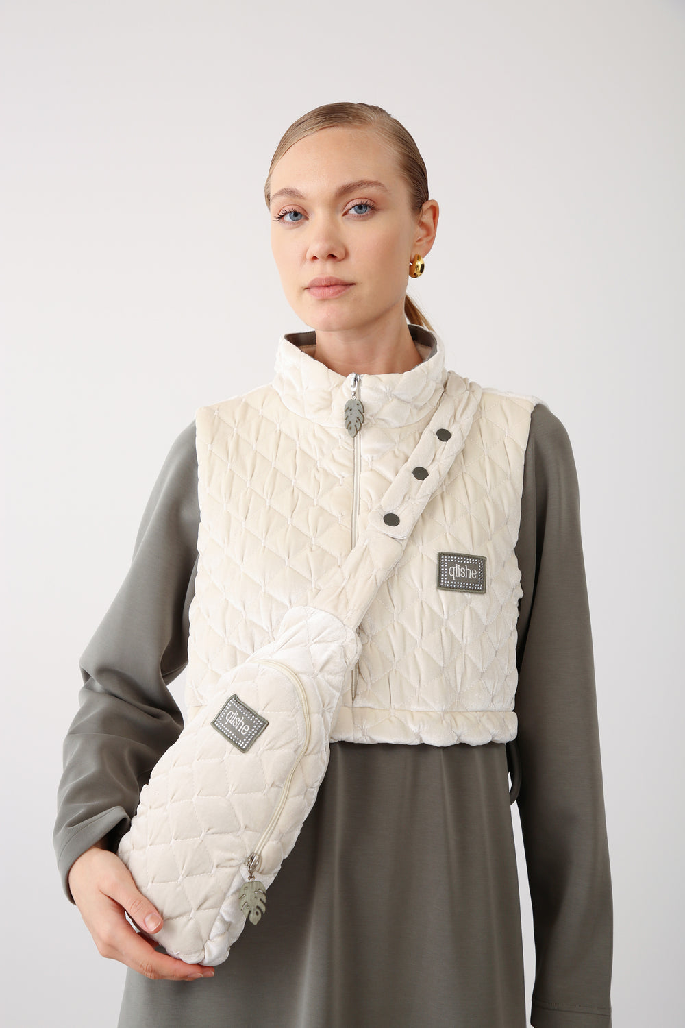 Wholesale Quilted Velvet Fabric Crossbody Bag – Khaki