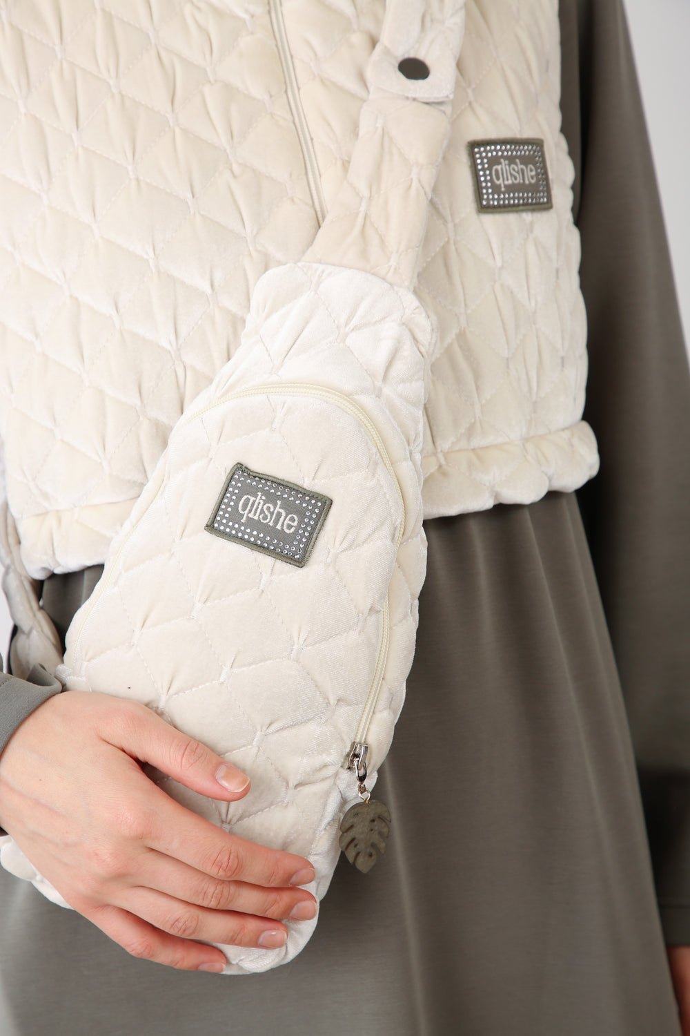 Wholesale Quilted Velvet Fabric Crossbody Bag – Khaki